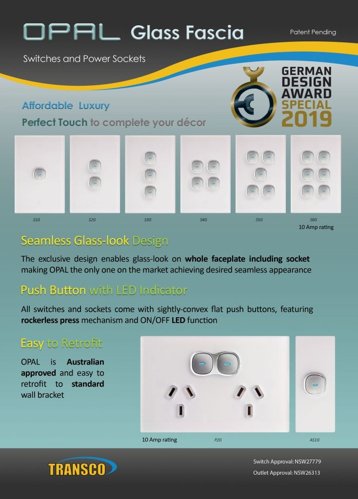 Transco Opal Glass look Outlets and Switches